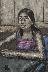 At a cafe in front of her house by Johanna Helmuth contemporary artwork painting works on paper