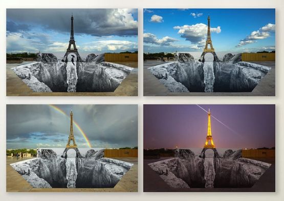 Trompe loeil Les Falaises du Trocadero Portfolio of 4 by JR contemporary artwork Print