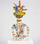 Seated Figure with Extrusion Headpiece by Ramesh Mario Nithiyendran contemporary artwork sculpture