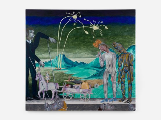 Beached whale with bailiff Seizure of property by Agnes Scherer contemporary artwork Painting