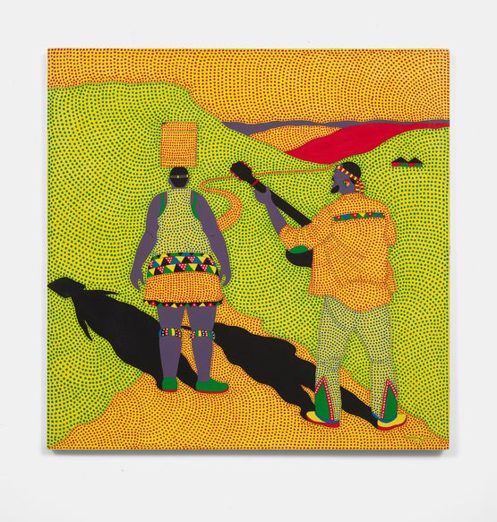 Indoda Elokatali Lomfazi  Man With Guitar and Lady by Sibusiso Duma contemporary artwork Painting