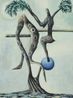 Verholzte Baumskulptur blaue Kugel by Hartmut Neumann contemporary artwork Painting