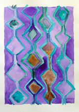 Inokuma Rug Drawing Purple  Green by Francis Upritchard contemporary artwork works on paper