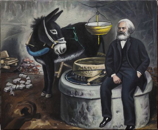 Marx and Donkey by Qin Qi contemporary artwork Painting