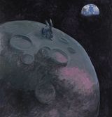 Rabbit on the Moon by Charles Hascoet contemporary artwork painting