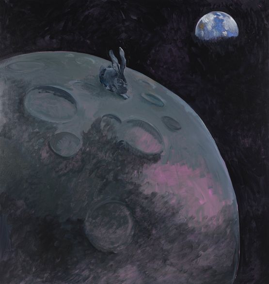 Rabbit on the Moon by Charles Hascoet contemporary artwork Painting