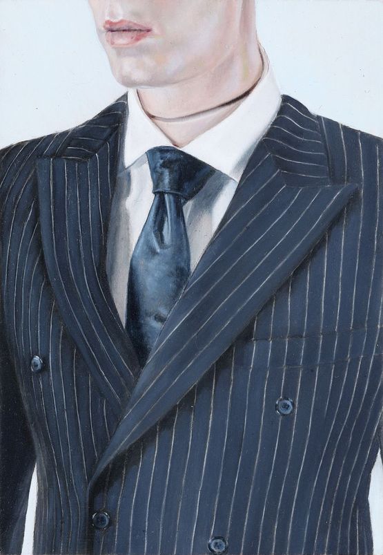 Dad in Charlie Change Pin Stripe DoubleBlazer by Michael Zavros contemporary artwork Painting