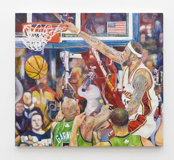 LeBron Bunk over Garnett by Keith Mayerson contemporary artwork Painting