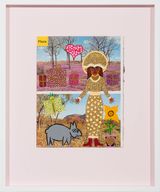 Kungka with wildflowers and wombat by Kaylene Whiskey contemporary artwork painting works on paper