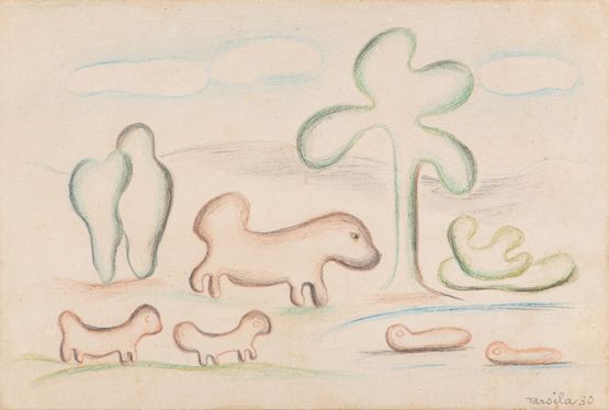 Paisagem com bichos antropofagicos by Tarsila Do Amaral contemporary artwork Works on Paper