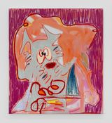 Gato asustado y polilla caniche  Frightened cat and poodle moth by Nadia Hernandez contemporary artwork painting