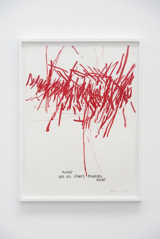 FALL FOR ME ON A RED POEM by Joel Andrianomearisoa contemporary artwork Works on Paper