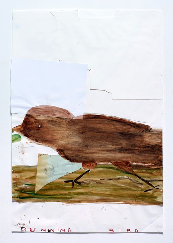 Small Running Bird on a Branch by Rose Wylie contemporary artwork Works on Paper