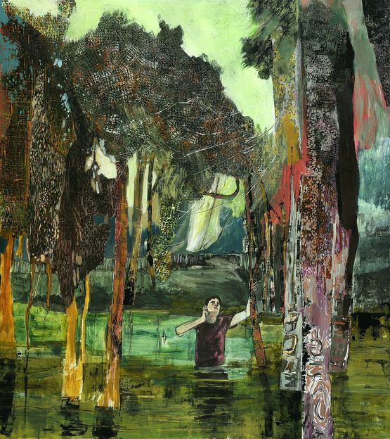 A boy in a bog by Hernan Bas contemporary artwork Works on Paper